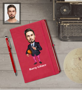 Kişiye Özel Sporcu Karikatürlü  Kırmızı Defter Kalem Hediye Seti Bay-12
