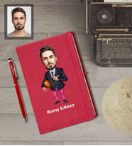 Kişiye Özel Sporcu Karikatürlü  Kırmızı Defter Kalem Hediye Seti Bay-12