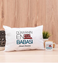 Dünyanın En İyi Babası Dikdörtgen Yastık ve Beyaz Kupa Bardak