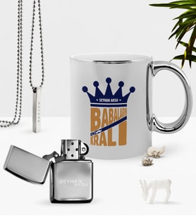 BK Gift Kişiye Özel Babaların En Kralı Krom Kupa Benzinli Çakmak Kolye Seti (Model 1)