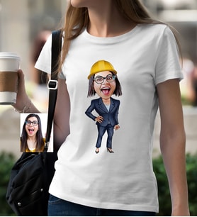 BK Gift Kişiye Özel Bayan Mühendis Karikatür Beyaz Tişört  1