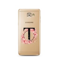 Pembe Çiçekli Harf Tasarım Süper Şeffaf Silikon Telefon Kılıfı Samsung C7 Pro  T