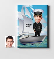 BK Gift Kişiye Özel Bay Gemi Kaptanı Karikatür Kanvas Tablo 50x70cm 1