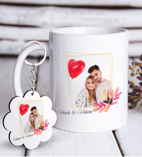 BK Gift Kişiye Özel İsimli Fotoğraflı Beyaz Kupa ve Anahtarlık Hediye Seti-29 (Model 1)