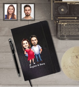 Kişiye Özel Sevgili Karikatürlü Siyah Defter Kalem Hediye Seti Model 14