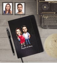 Kişiye Özel Sevgili Karikatürlü Siyah Defter Kalem Hediye Seti Model 14