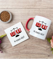 Avukat Kırmızı Kupa Bardak Ve Bardak Altlığı Seti