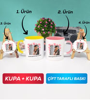 İkili Sarı Pembe Sevgiliye Sevgililer Günü Hediyesi 12 Kupa Bardak Anahtarlık