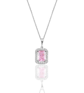 Söğütlü Silver Gümüş pembe kuars baget taşlı kolye