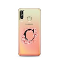 Pembe Çiçekli Harf Tasarım Süper Şeffaf Silikon Telefon Kılıfı Samsung A60 C-Har