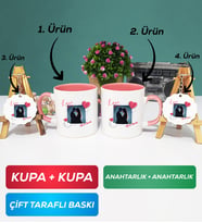 İkili Pembe Sevgiliye Sevgililer Günü Hediyesi 7 Kupa Bardak Anahtarlık