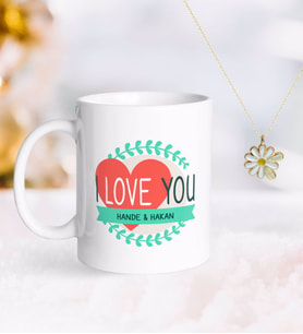BK Gift Kişiye Özel Sevgililer Günü Kupa ve Çift İsimli Papatya Kolye-38 (Model 1)
