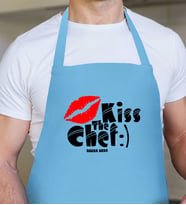 BK Gift Kişiye Özel Şefi Öp Mavi Erkek Mutfak Önlüğü