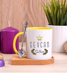 Evimizin SultanI Ahşap Altlıklı Sarı Kupa Bardak