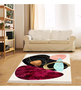 Geometrik Şekiller Desenli Renkli Dijital Baskı Yıkanabilir Kaymaz Taban Kilim Model Salon Halısı (Kahverengi)