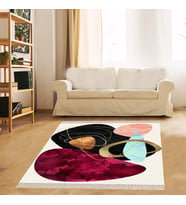 Geometrik Şekiller Desenli Renkli Dijital Baskı Yıkanabilir Kaymaz Taban Kilim Model Salon Halısı (Kahverengi)