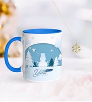 BK Gift Kişiye Özel Yılbaşı Mutlu Yıllar Mavi Kupa ve Kar Tanesi Kolye-22 (Model 1)