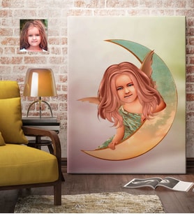 BK Gift Kişiye Özel Kız Çocuk Melek Karikatürlü Kanvas Tablo 70x100cm-1
