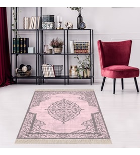 Osmanlı Desen Göbekli Dijital Baskı Yıkanabilir Modern Salon Halısı ve Yollu (Pembe)