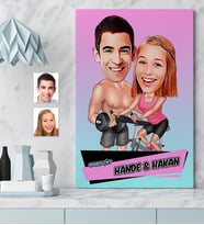 BK Gift Kişiye Özel Sporcu Çift Karikatür Kanvas Tablo 50x70cm 1
