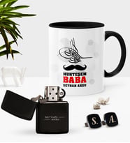 BK Gift Kişiye Özel Muhteşem Baba Siyah Kupa Çakmak Kol Düğmesi Seti (Model 1)