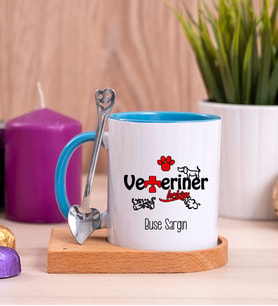 Veteriner Hekim Ahşap Altlıklı Mavi Kupa Bardak