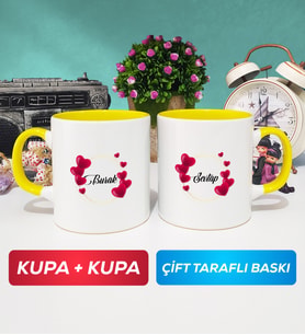 İkili İsme Özel Sevgililer Günü Hediyesi Kupa Bardak Sarı