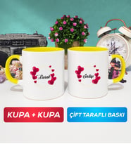 İkili İsme Özel Sevgililer Günü Hediyesi Kupa Bardak Sarı