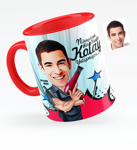 BK Gift Kişiye Özel Bay Kuaför Karikatürlü Kırmızı Kupa Bardak  1