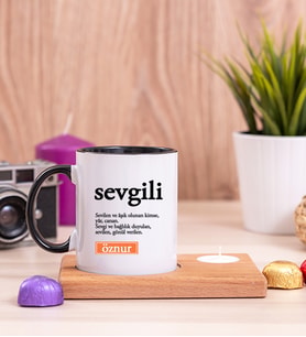 Sevgili Kelime Anlamı Ahşap Altlıklı Mumlu Siyah Kupa Bardak