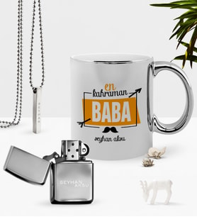 BK Gift Kişiye Özel En Kahraman Baba Krom Kupa Benzinli Çakmak Kolye Seti (Model 1)