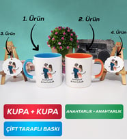 İkili Mavi Turuncu Sevgiliye Hediye Bir Ömür Sevgililer Günü Hediyesi Kupa Bardak Anahtarlık Hediye Seti