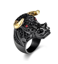 Boğa Yüzük Rhinestone Taşlı Black Bull Gold Horn 316L Paslanmaz Çelik
