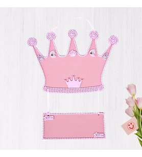 Taçlı İsimlikli Ahşap Kapı Süsü, Pembe