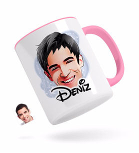 BK Gift Kişiye Özel Erkek Yüz Karikatürlü Pembe Kupa Bardak-2
