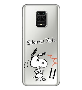 Snoopy Tasarımlı Süper Şeffaf Silikon Telefon Kılıfı Xiomai Redmi Note 9 Pro - N