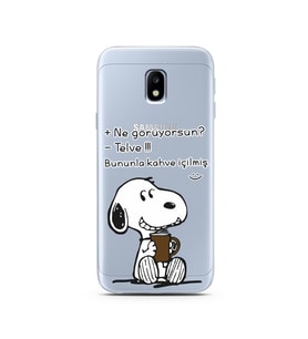 Snoopy Tasarımlı Süper Şeffaf Silikon Telefon Kılıfı Samsung J3 Pro