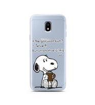 Snoopy Tasarımlı Süper Şeffaf Silikon Telefon Kılıfı Samsung J3 Pro