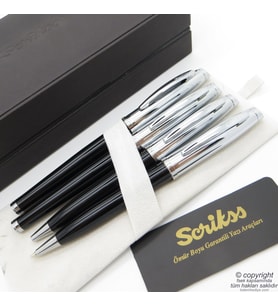 Scrikss 39 4'lü Set Siyah Krom  Dolma Kalem + Roller Kalem + Tükenmez Kalem + Versatil Kalem Set  Scrikss Oscar  İsme Özel Kalem  Hediyelik Kalem