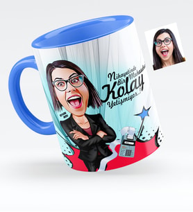 BK Gift Kişiye Özel Bayan Muhasebeci Karikatürlü Mavi Kupa Bardak  2