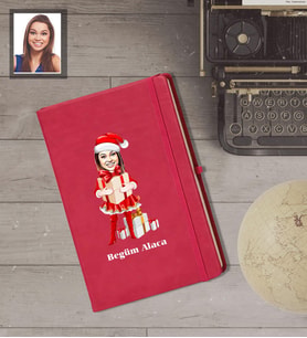 Kişiye Özel Yılbaşı Bayan Karikatürlü Kırmızı Defter Model-4