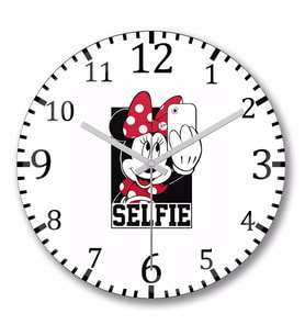 Miki Mouse Minnie Tirando Selfie Duvar Saati Bombeli Gercek Cam