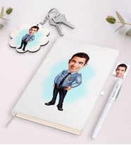 BK Gift Kişiye Özel Erkek Polis Karikatürlü Beyaz Defter Kalem ve Anahtarlık Hediye Seti-1 (Model 1)