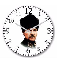 Mustafa Kemal Atatürk Duvar  Saati  Bombeli Gercek Cam
