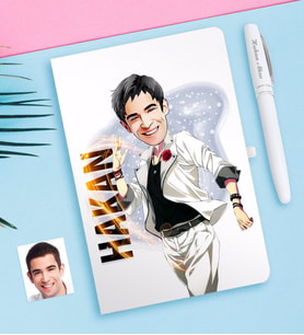 BK Gift Kişiye Özel Bay Karikatürlü Beyaz Defter ve Kalem Hediye Seti-34