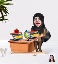 BK Gift Kişiye Özel Bayan Öğretmen Karikatürlü Ahşap 3D Biblo-8 (Beyaz)