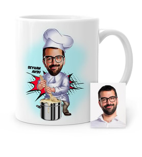 BK Gift Kişiye Özel Aşçı Karikatür Beyaz Kupa Bardak  1