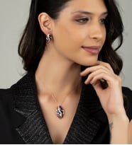 Gümüş Zirkon Taşlı Fantastik Abiye Tasarım Kolye Küpe Set (Rose)