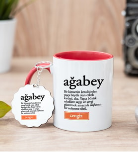 Ağabey Kelime Anlamı Kırmızı Kupa Bardak Ve Anahtarlık Set