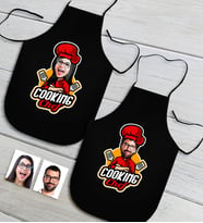 BK Gift Kişiye Özel İkili Bay ve Bayan Chef Karikatürlü Siyah Mutfak Önlüğü Seti-11
